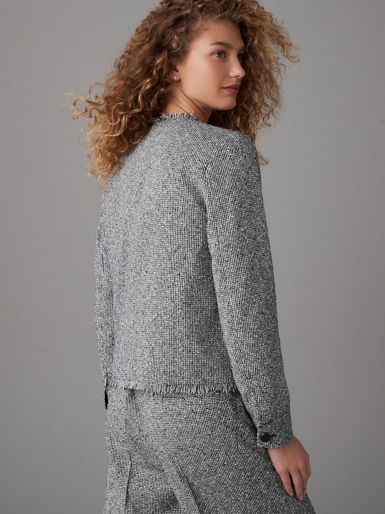 Zwart/wit - Bouclé kraagloos jack - Image 3 of 7