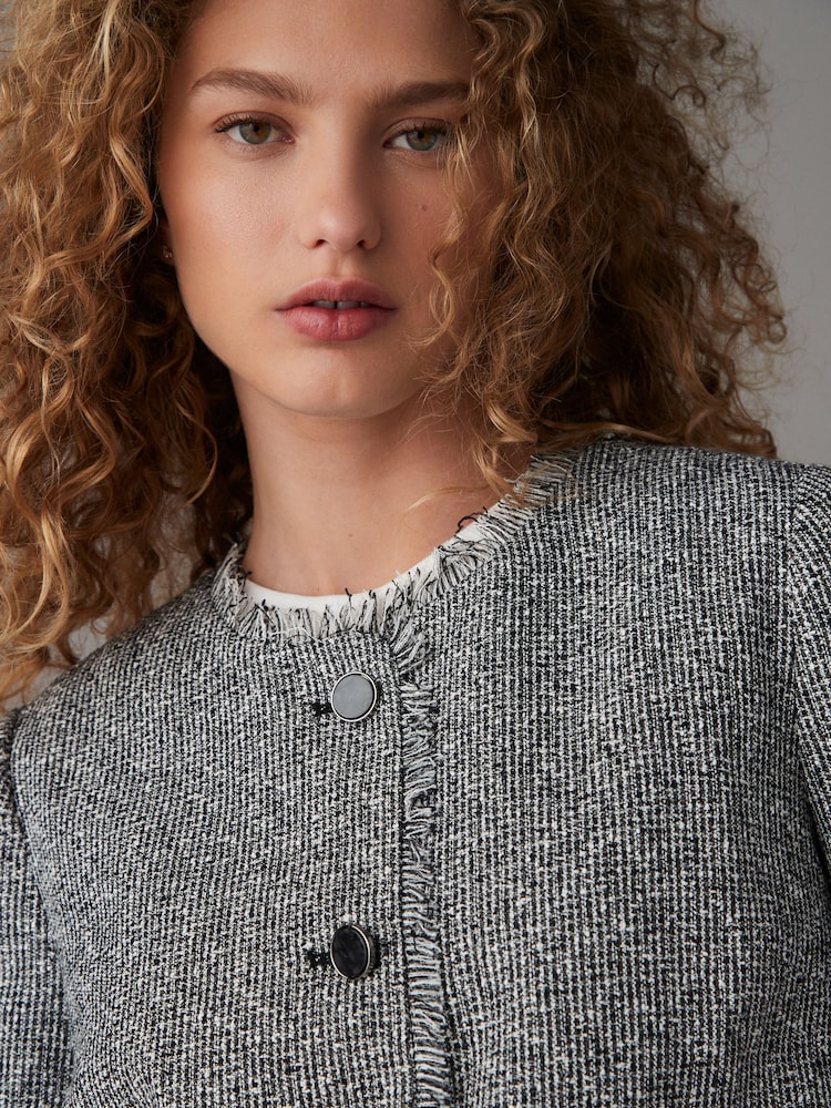 Zwart/wit - Bouclé kraagloos jack - Image 4 of 7