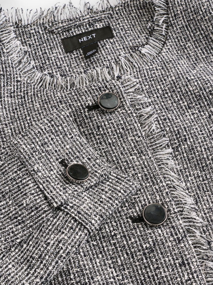 Zwart/wit - Bouclé kraagloos jack - Image 6 of 7
