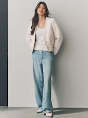 Ecru Boucle Fluffly V-Neck Jacket - Image 2 of 8