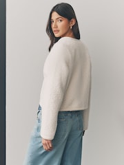 Ecru Boucle Fluffly V-Neck Jacket - Image 3 of 8