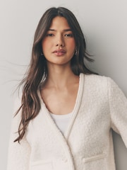 Ecru Boucle Fluffly V-Neck Jacket - Image 4 of 8