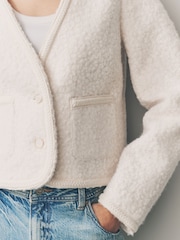 Ecru Boucle Fluffly V-Neck Jacket - Image 5 of 8