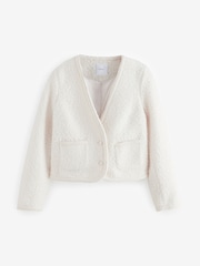 Ecru Boucle Fluffly V-Neck Jacket - Image 6 of 8