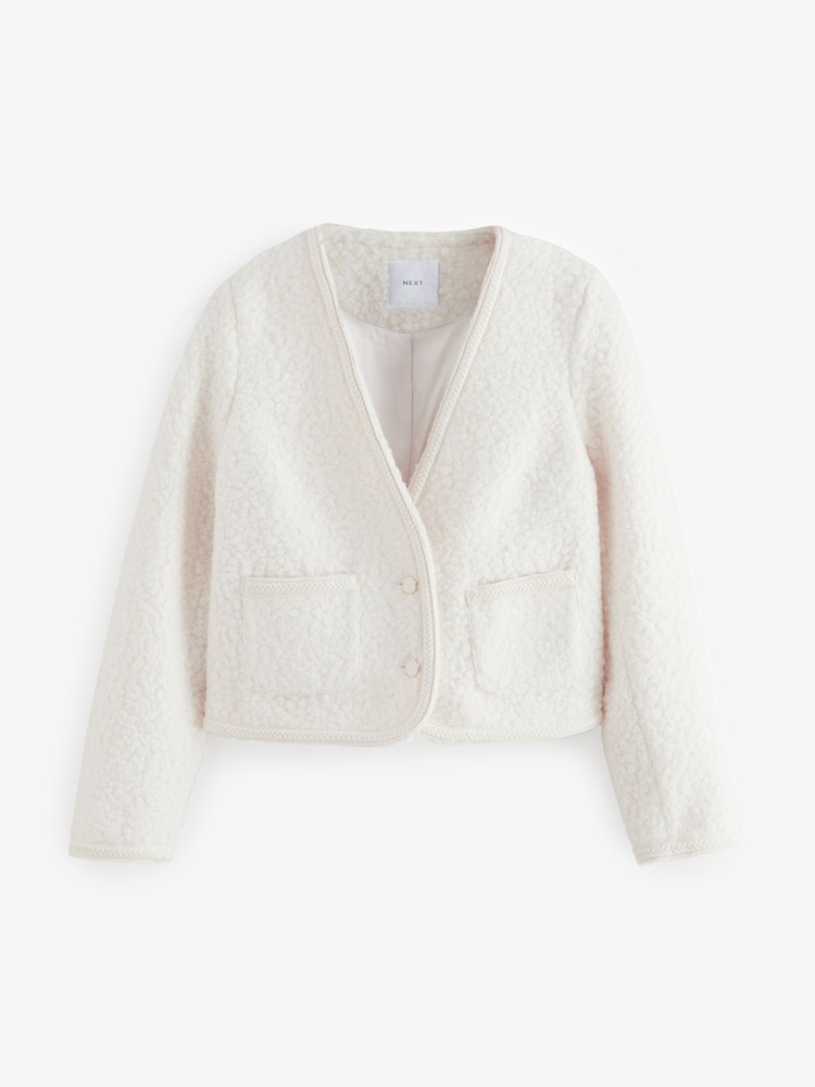 Ecru Boucle Fluffly V-Neck Jacket - Image 6 of 8