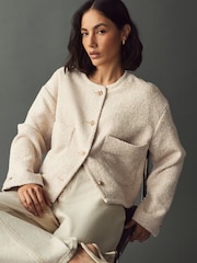 Neutral Boucle Collarless Jacket - Image 1 of 7
