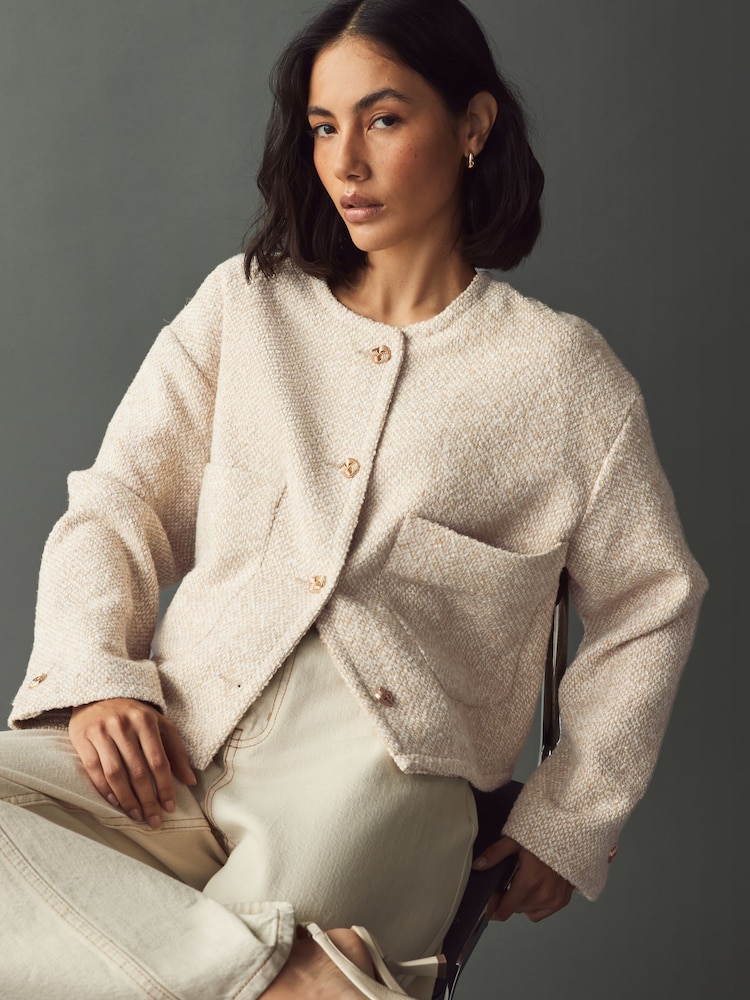 Neutral Boucle Collarless Jacket - Image 1 of 7