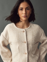 Neutral Boucle Collarless Jacket - Image 4 of 7