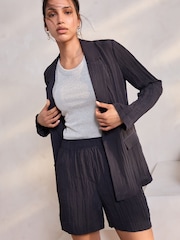 Black Relaxed Textured Blazer - Image 1 of 8