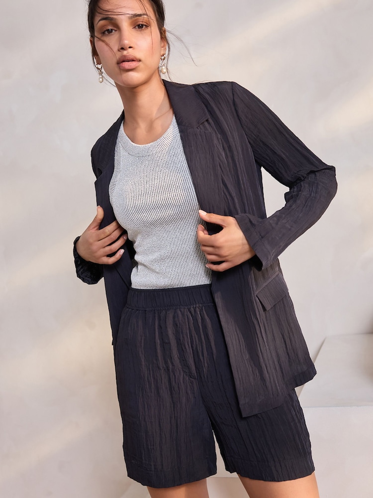 Black Relaxed Textured Blazer - Image 1 of 8