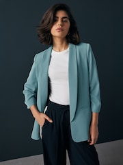 Blå - Avslappnad Ruched Sleeve Kavaj - Bild 1 av 7