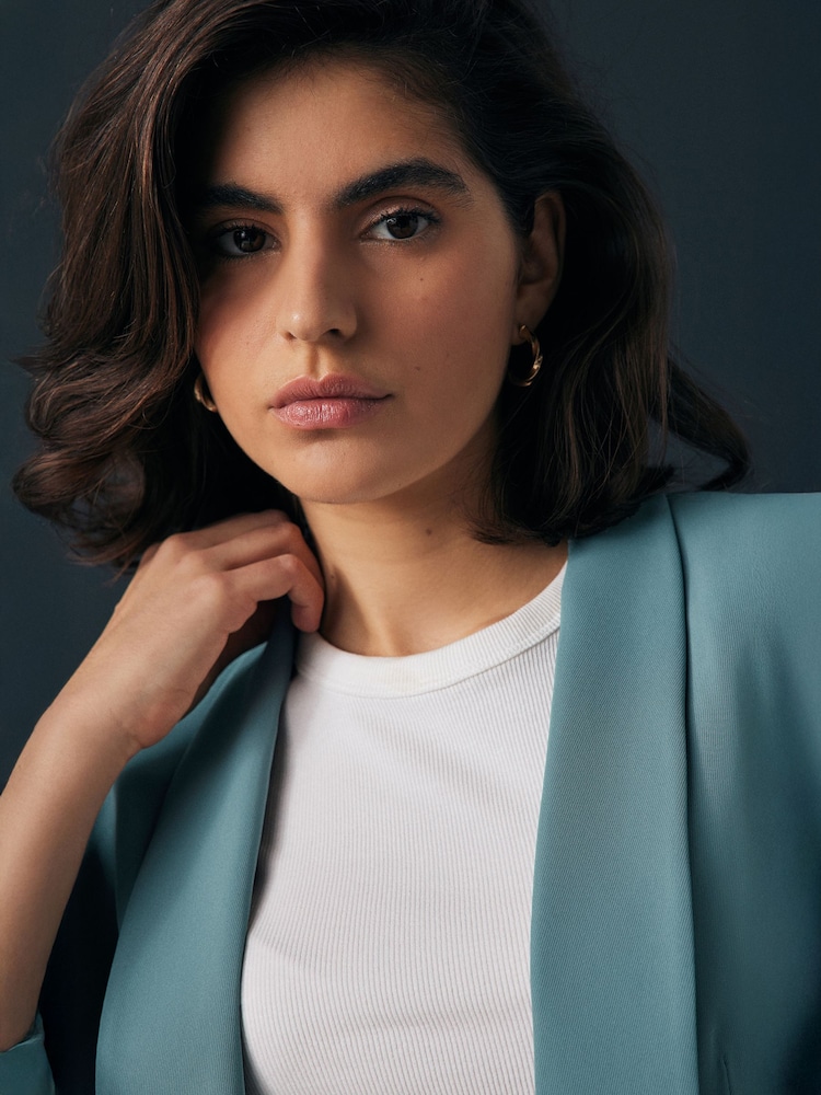 Blue Relaxed Ruched Sleeve Blazer - Image 4 of 7