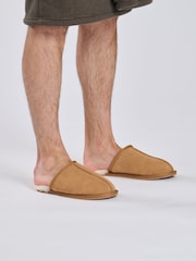 Loungeable Brown Mens Real Sheepskin Mules - Image 1 of 3