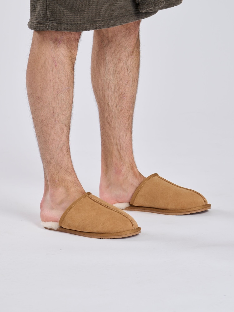 Loungeable Brown Mens Real Sheepskin Mules - Image 1 of 3