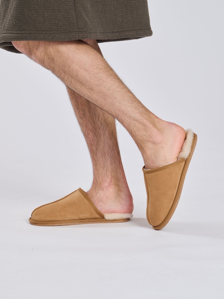 Loungeable Brown Mens Real Sheepskin Mules - Image 2 of 3