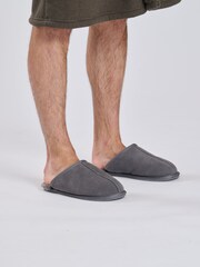 Loungeable Grey Mens Real Sheepskin Mules - Image 1 of 3