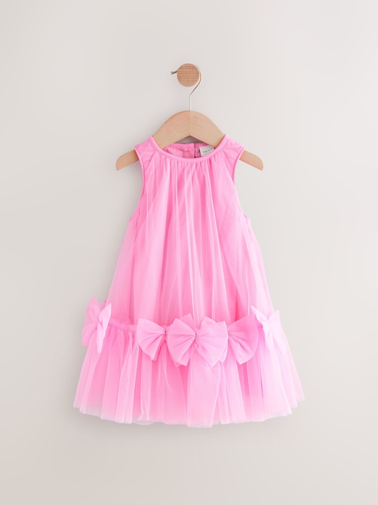 Pink Sleeveless Bow Mesh Dress (3mths-7yrs) - Image 4 of 7