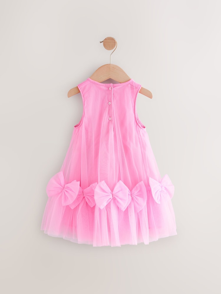Pink Sleeveless Bow Mesh Dress (3mths-7yrs) - Image 5 of 7