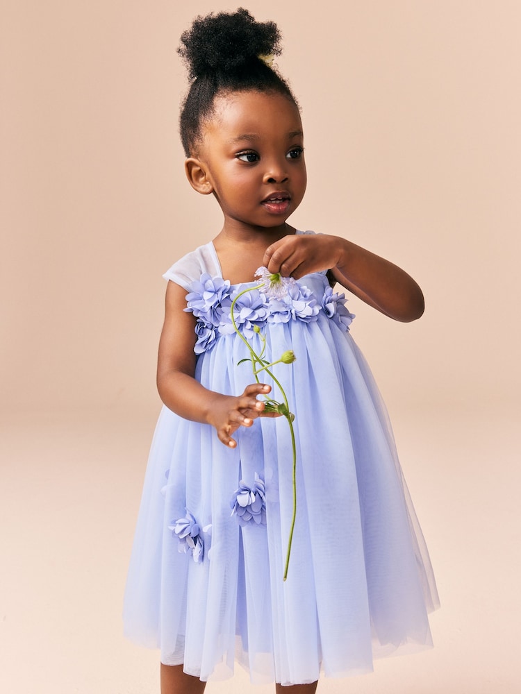 Azul - Sleeveless Flower Mesh Dress (3mths-7yrs) - Imagen 2 de 8 Azul - Sleeveless Flower Mesh Dress (3mths-7yrs) - Imagen 2 de 8