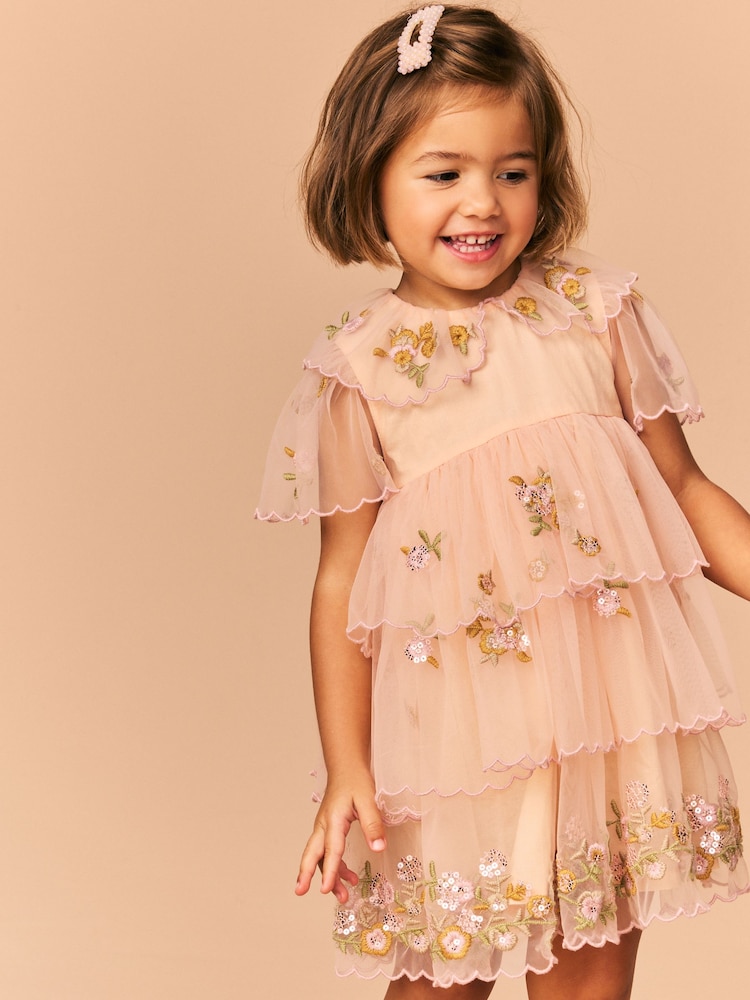 Pfirsich, pink - Short Sleeve Mesh Embellished Dress (3mths-7yrs) - Bild 2 von 15 Pfirsich, pink - Short Sleeve Mesh Embellished Dress (3mths-7yrs) - Bild 2 von 15