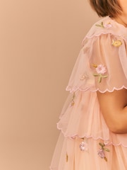 Peach Pink Short Sleeve Mesh Embellished Dress (3mths-7yrs) - Image 9 of 15