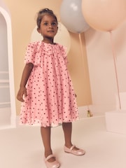 Pink Heart Collar Mesh Party Dress (3mths-7yrs) - Image 2 of 9