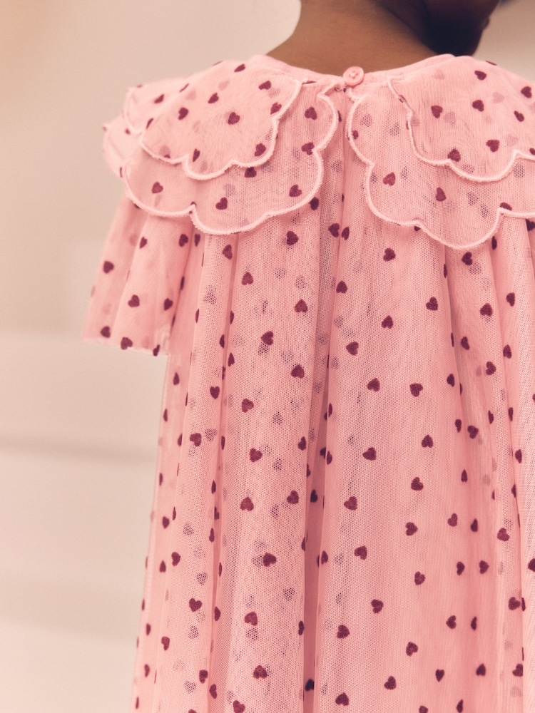 Pink Heart Collar Mesh Party Dress (3mths-7yrs) - Image 4 of 9
