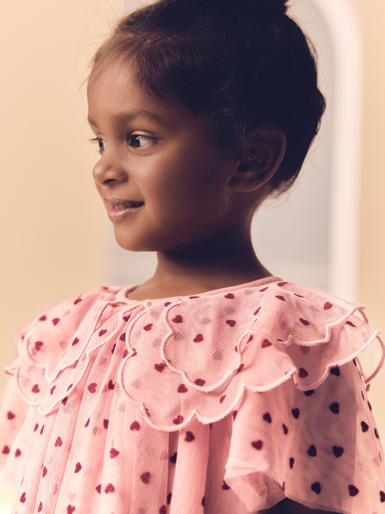 Pink Heart Collar Mesh Party Dress (3mths-7yrs) - Image 5 of 9