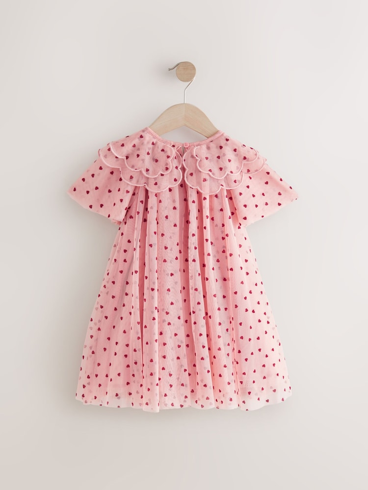 Pink Heart Collar Mesh Party Dress (3mths-7yrs) - Image 7 of 9