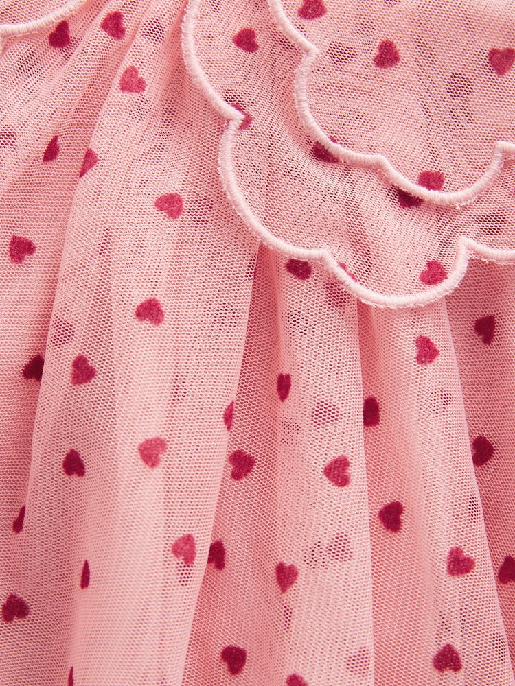 Pink Heart Collar Mesh Party Dress (3mths-7yrs) - Image 8 of 9