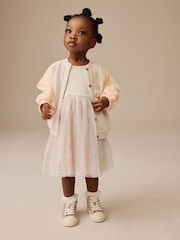 Character Oatmeal & Pink Long Sleeve Dress & Bomber Cardigan Set (3mths-7yrs) - Image 1 of 12