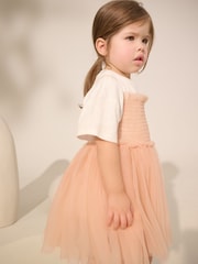 Peach Pink Short Sleeve Mesh Dress & T-Shirt Set (3mths-7yrs) - Image 3 of 8