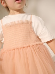 Peach Pink Short Sleeve Mesh Dress & T-Shirt Set (3mths-7yrs) - Image 4 of 8