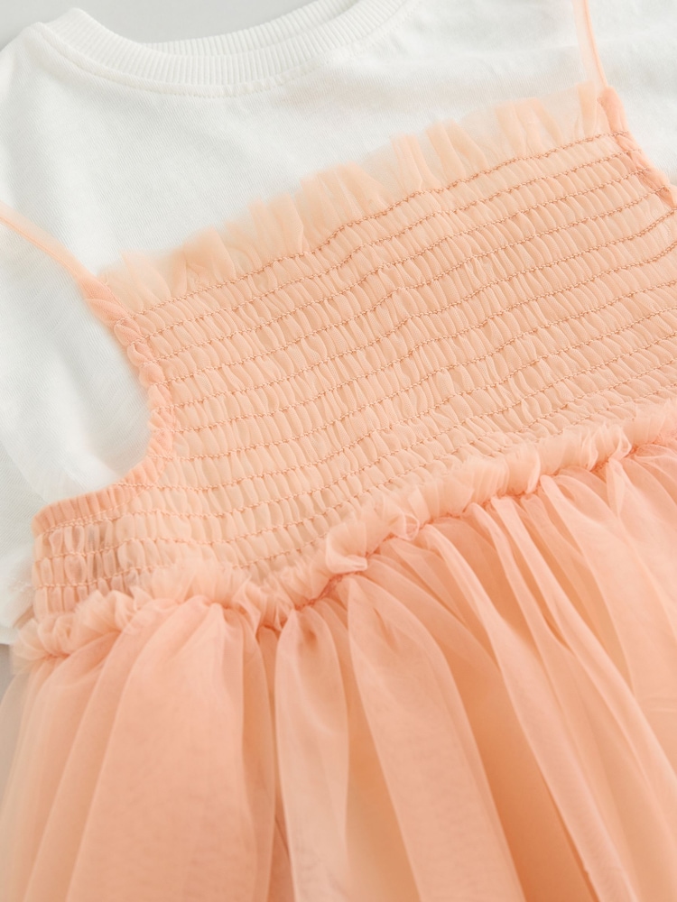 Peach Pink Short Sleeve Mesh Dress & T-Shirt Set (3mths-7yrs) - Image 8 of 8