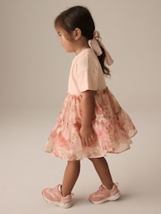 Pink Floral Short Sleeve Mesh Dress (3mths-7yrs) - Image 2 of 6