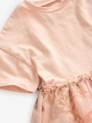 Pink Floral Short Sleeve Mesh Dress (3mths-7yrs) - Image 5 of 6