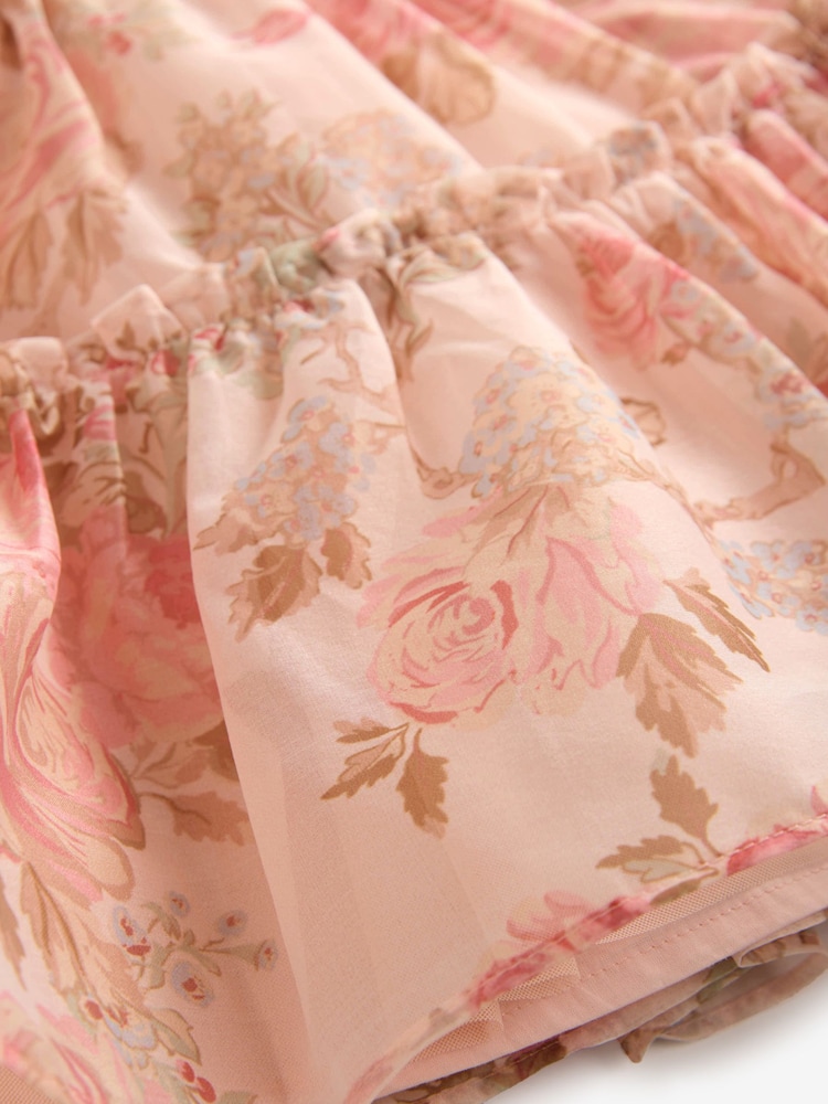 Pink Floral Short Sleeve Mesh Dress (3mths-7yrs) - Image 6 of 6