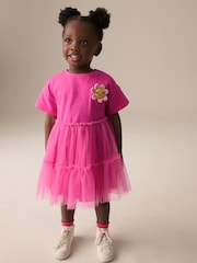 Bright Pink Character Short Sleeve Mesh Dress (3mths-7yrs) - Image 1 of 8