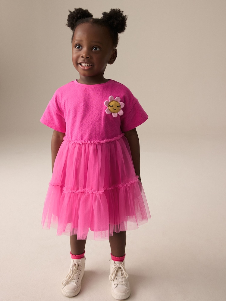 Leuchtendes Pink/Figurenmotiv - Kurzärmliges Kleid aus Netzstoff (3 Monate bis 7 Jahre) - Bild 1 von 8 Leuchtendes Pink/Figurenmotiv - Kurzärmliges Kleid aus Netzstoff (3 Monate bis 7 Jahre) - Bild 1 von 8