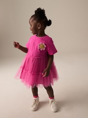 Bright Pink Character Short Sleeve Mesh Dress (3mths-7yrs) - Image 4 of 8