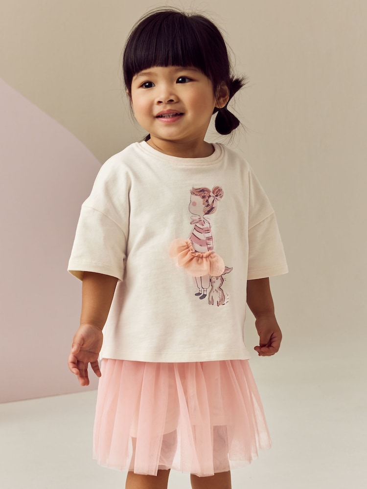 Pink/White Short Sleeve Top And Skirt Set (3mths-7yrs) - Image 1 of 9