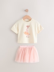 Pink/White Short Sleeve Top And Skirt Set (3mths-7yrs) - Image 6 of 9