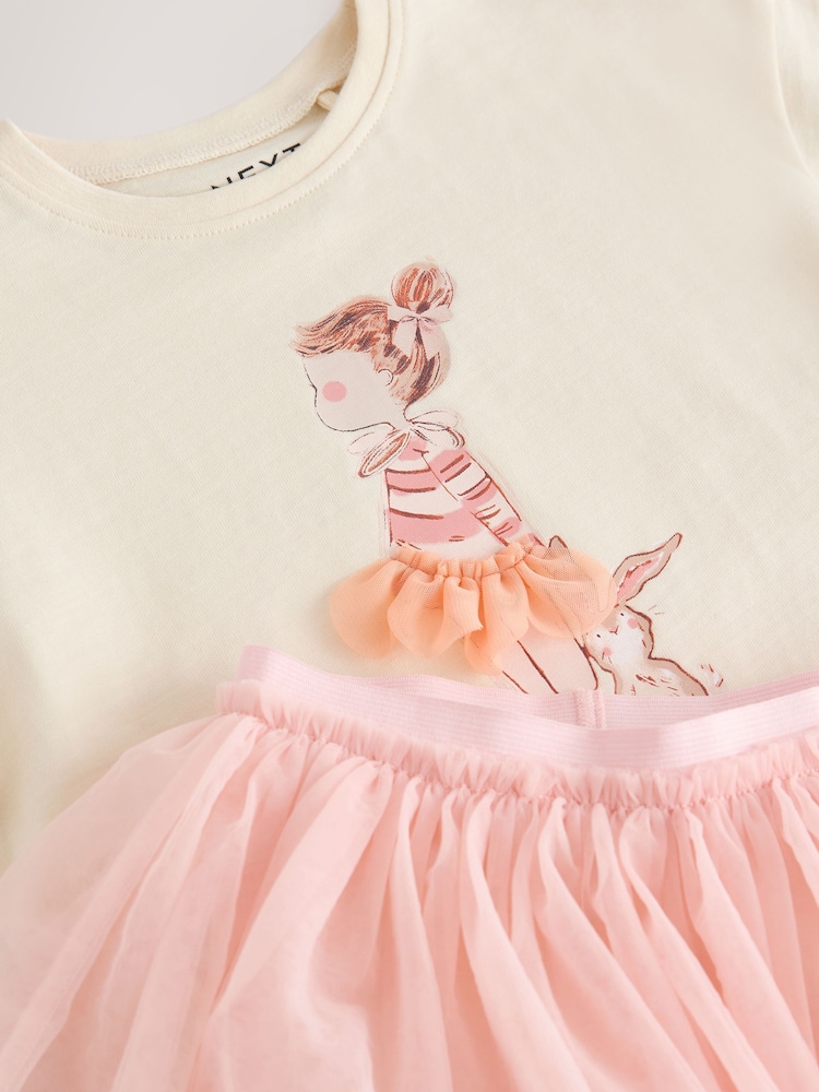 Pink/White Short Sleeve Top And Skirt Set (3mths-7yrs) - Image 9 of 9