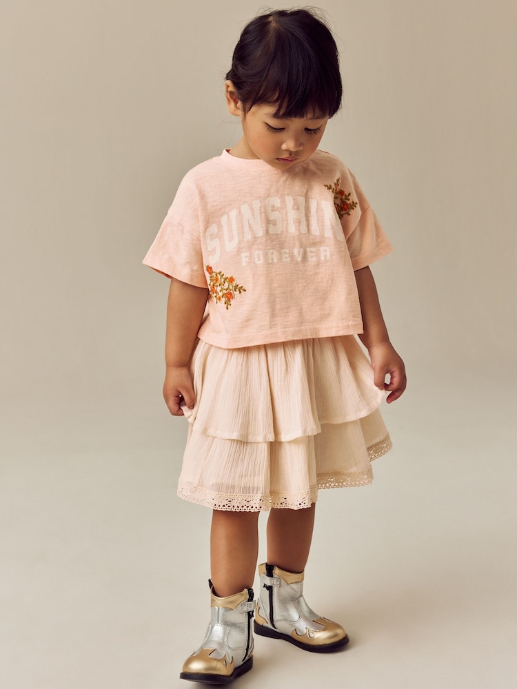 Peach Pink 100% Cotton T-Shirt & Skirt Set (3mths-7yrs) - Image 2 of 8 Peach Pink 100% Cotton T-Shirt & Skirt Set (3mths-7yrs) - Image 2 of 8