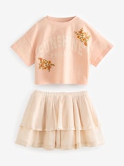 Peach Pink 100% Cotton T-Shirt & Skirt Set (3mths-7yrs) - Image 5 of 8
