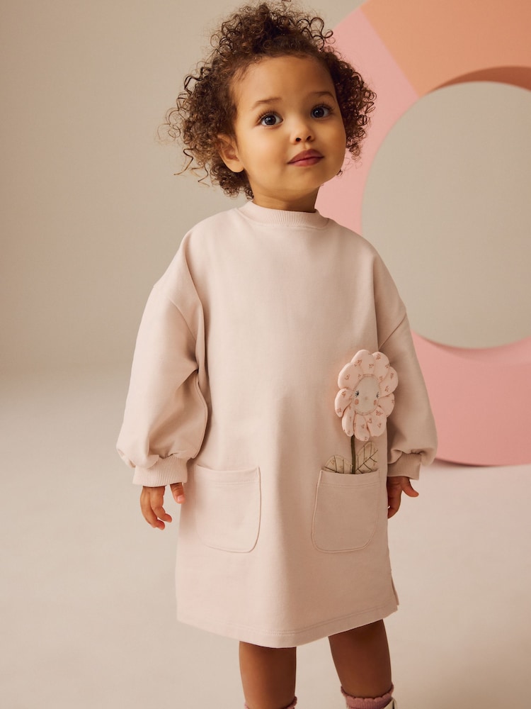 Oatmeal Floral Character Long Sleeve Sweat Dress (3mths-7yrs) - Image 1 of 9