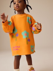 Orange Floral Long Sleeve Sweat Dress (3mths-7yrs) - Image 1 of 10