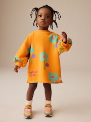 Orange Floral Long Sleeve Sweat Dress (3mths-7yrs) - Image 2 of 10