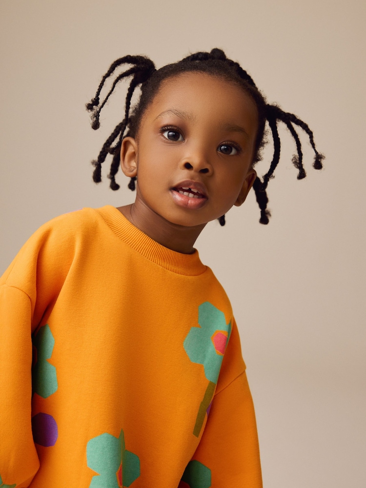 Orange Floral Long Sleeve Sweat Dress (3mths-7yrs) - Image 4 of 10
