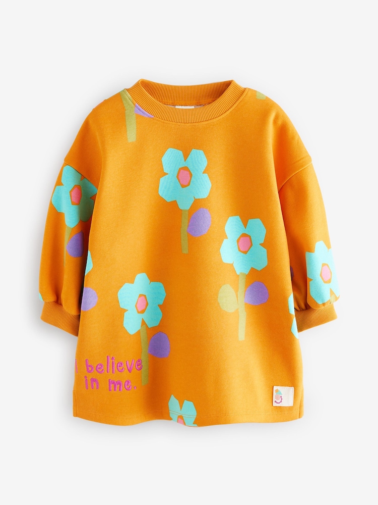 Orange Floral Long Sleeve Sweat Dress (3mths-7yrs) - Image 6 of 10